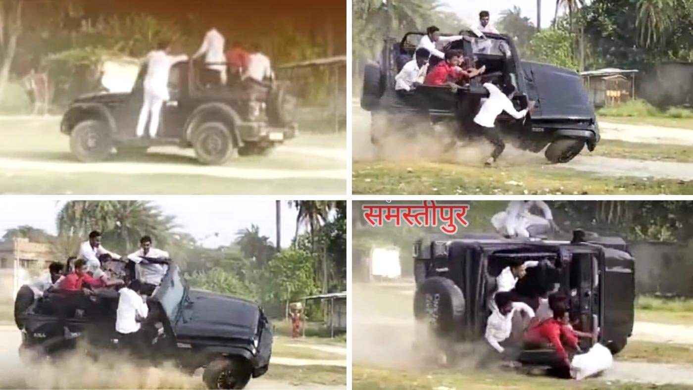 Mahindra Thar Stunt Goes Terribly Wrong; Never Drive Like This! mahindra thar accident