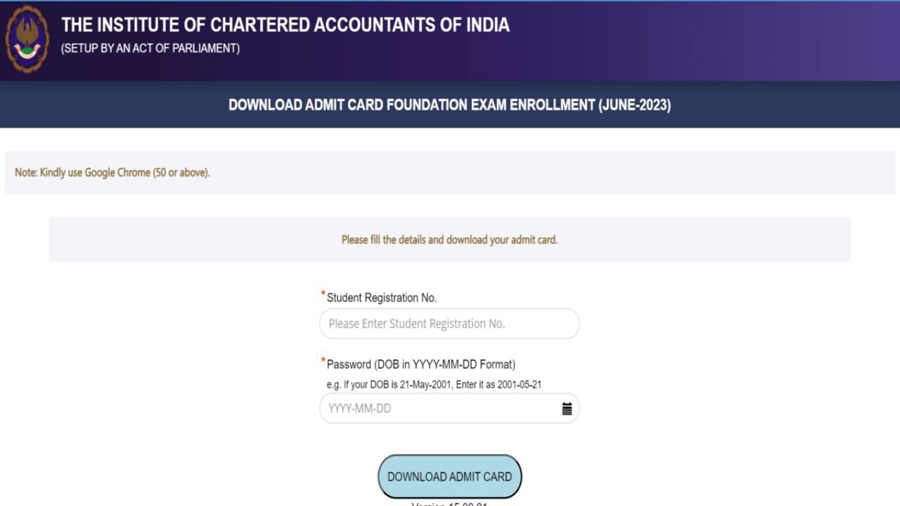 ICAI CA Foundation Admit Card 2023 ICAI CA Foundation Admit Card 2023