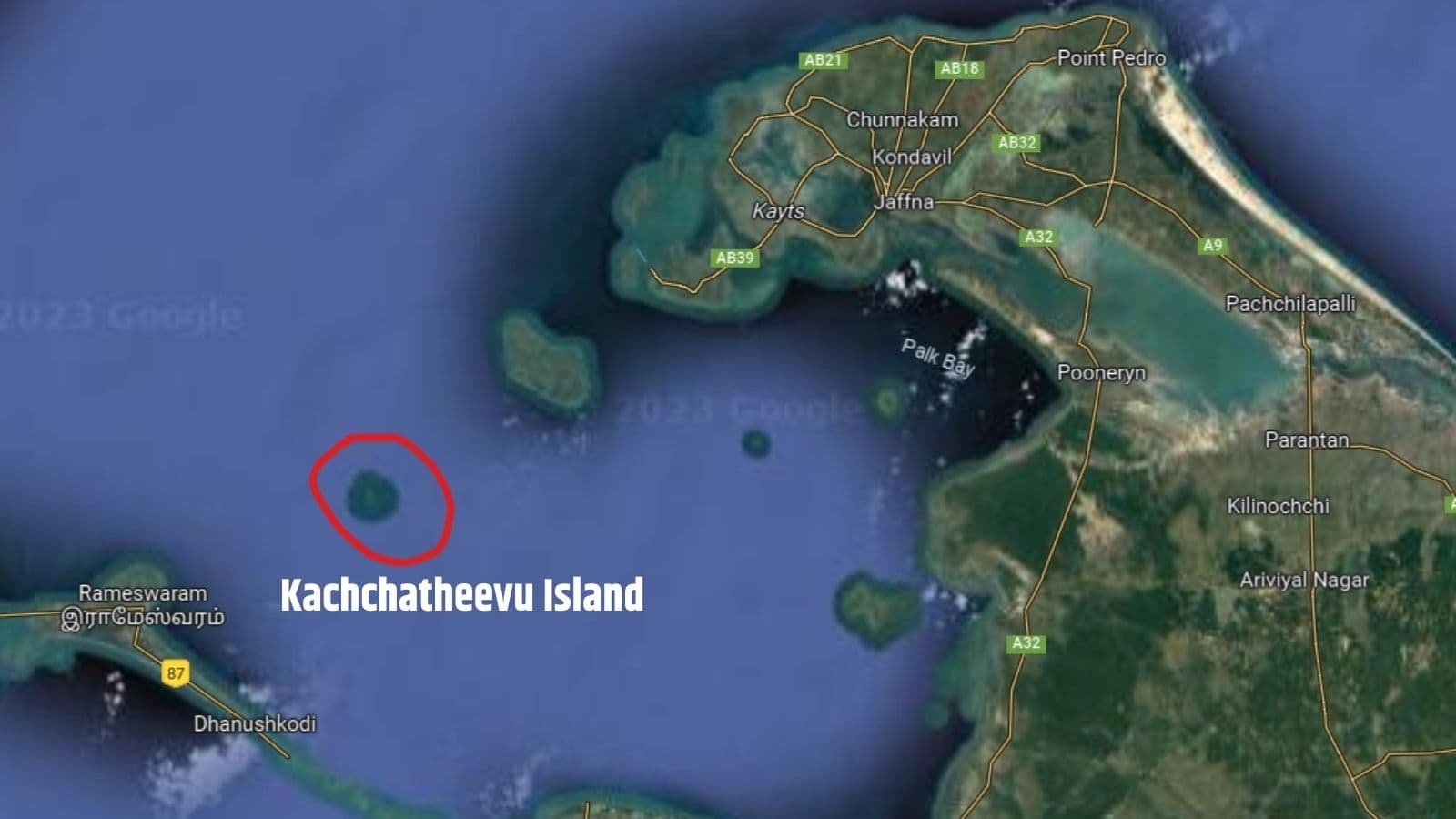 Kachchatheevu Island sattelite image Kachchatheevu Island sattelite image