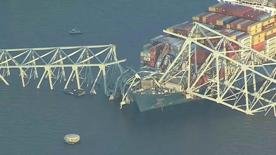 Baltimore bridge collapse caused by ship hitting critical support point?